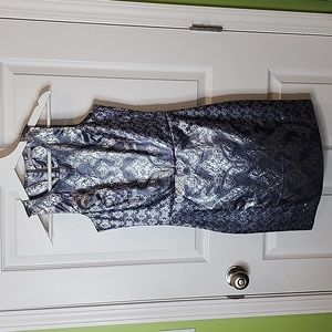H&M Silver and Blue/Gray Brocade Design Cocktail Party Dress, Women's Size 6